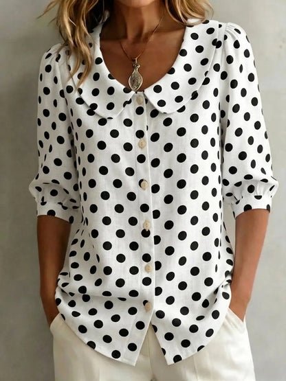 Women's Retro Polka Dot Three-Quarter Sleeve Loose Cardigan Shirt FitiqueFit