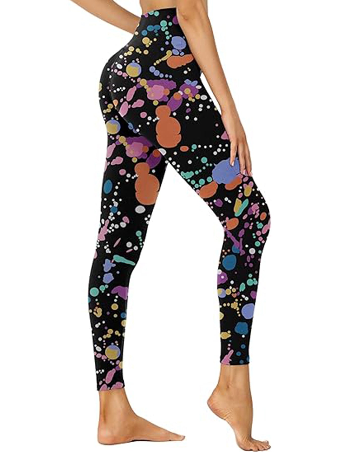 Cropped High-Waisted Leggings – Color Inkjet Print Workout Pants FitiqueFit