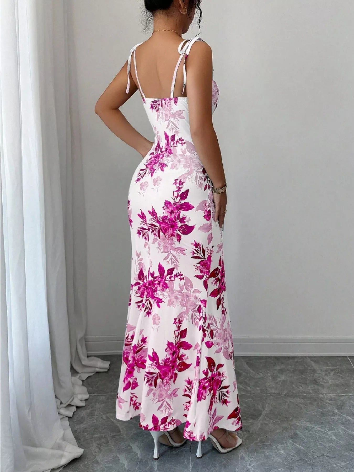 Printed Tie Strap Slit Maxi Dress New Era Fashion LLc