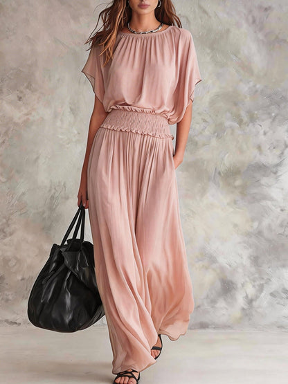 Women's Chiffon High-Waist Ruched Maxi Dress FitiqueFit