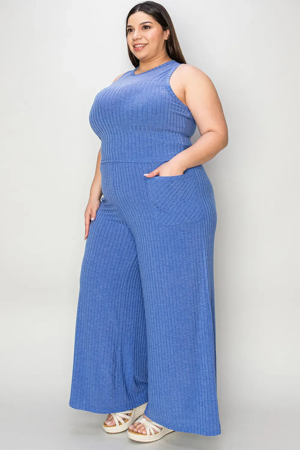 Basic Bae Full Size Ribbed Tank and Wide Leg Pants Set New Era Fashion LLc