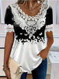 Women's Lace Patchwork Crew Neck Short Sleeve T-Shirt FitiqueFit