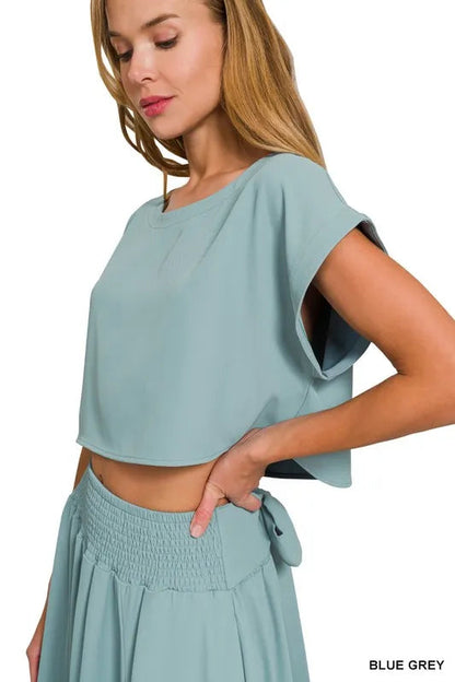 Zenana Heavy Woven Span Crop Tee & Skirt Set West2East Surf