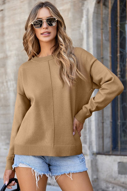 Solid Front Center Seam Drop Shoulder Sweater Shop Style & More | Fresh Looks, Everyday Deals & Free Shipping