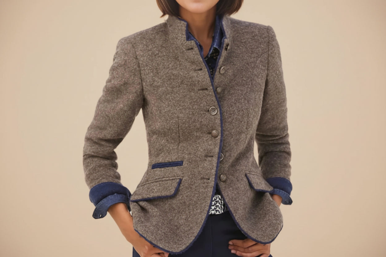 Women’s Color-Block Woolen Jacket – Multi-Button Casual Elegant Coat FitiqueFit