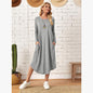 Women's Cotton Maxi Dress – Solid Color Long Sleeve A-Line with Pockets FitiqueFit