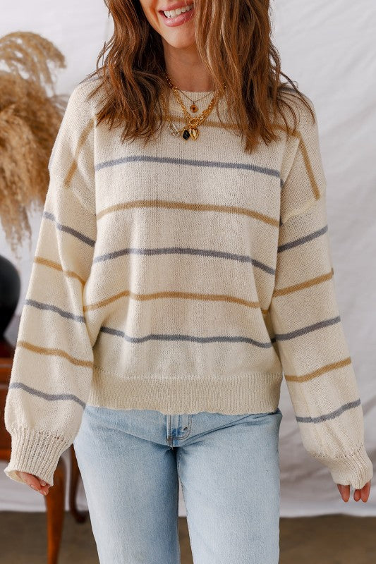 Stripe Ribbed Trim Drop Shoulder Sweater Shop Style & More | Fresh Looks, Everyday Deals & Free Shipping