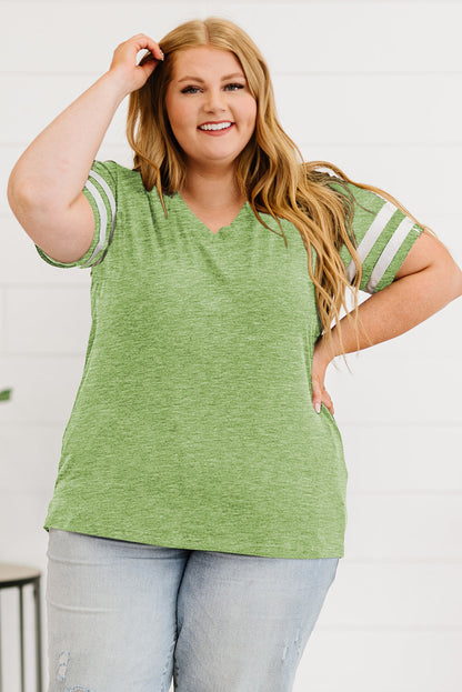 Plus Size Striped V-Neck Tee Shirt See size chart under “more details” The Fashion Celestial