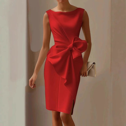 Women's Bow-Knot Sleeveless Midi Dress – High Waist A-Line FitiqueFit