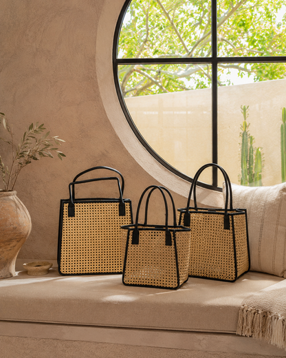 Citra Leather and Rattan Tote Bag Village Thrive