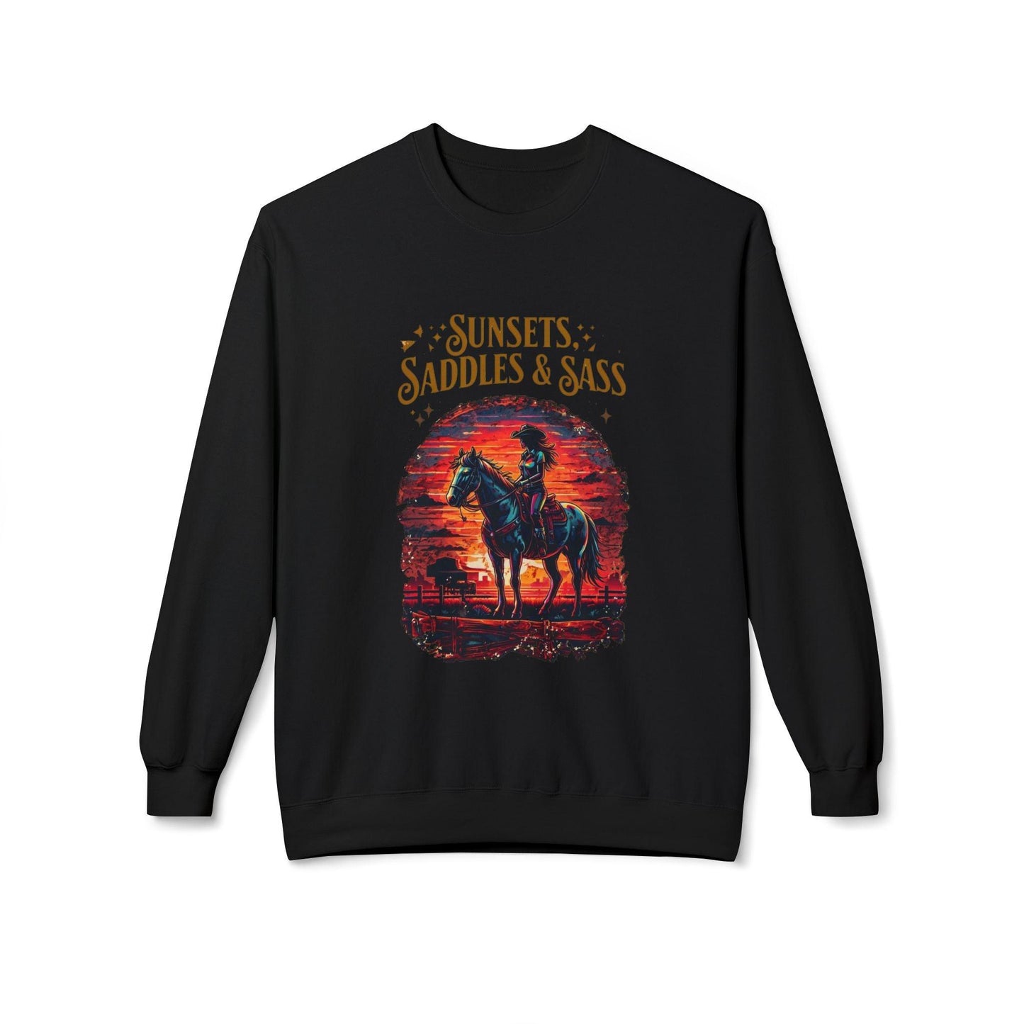 Sunsets Saddles and Sass Softstyle Fleece Crewneck Sweatshirt Country in My Heart