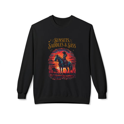 Sunsets Saddles and Sass Softstyle Fleece Crewneck Sweatshirt Country in My Heart