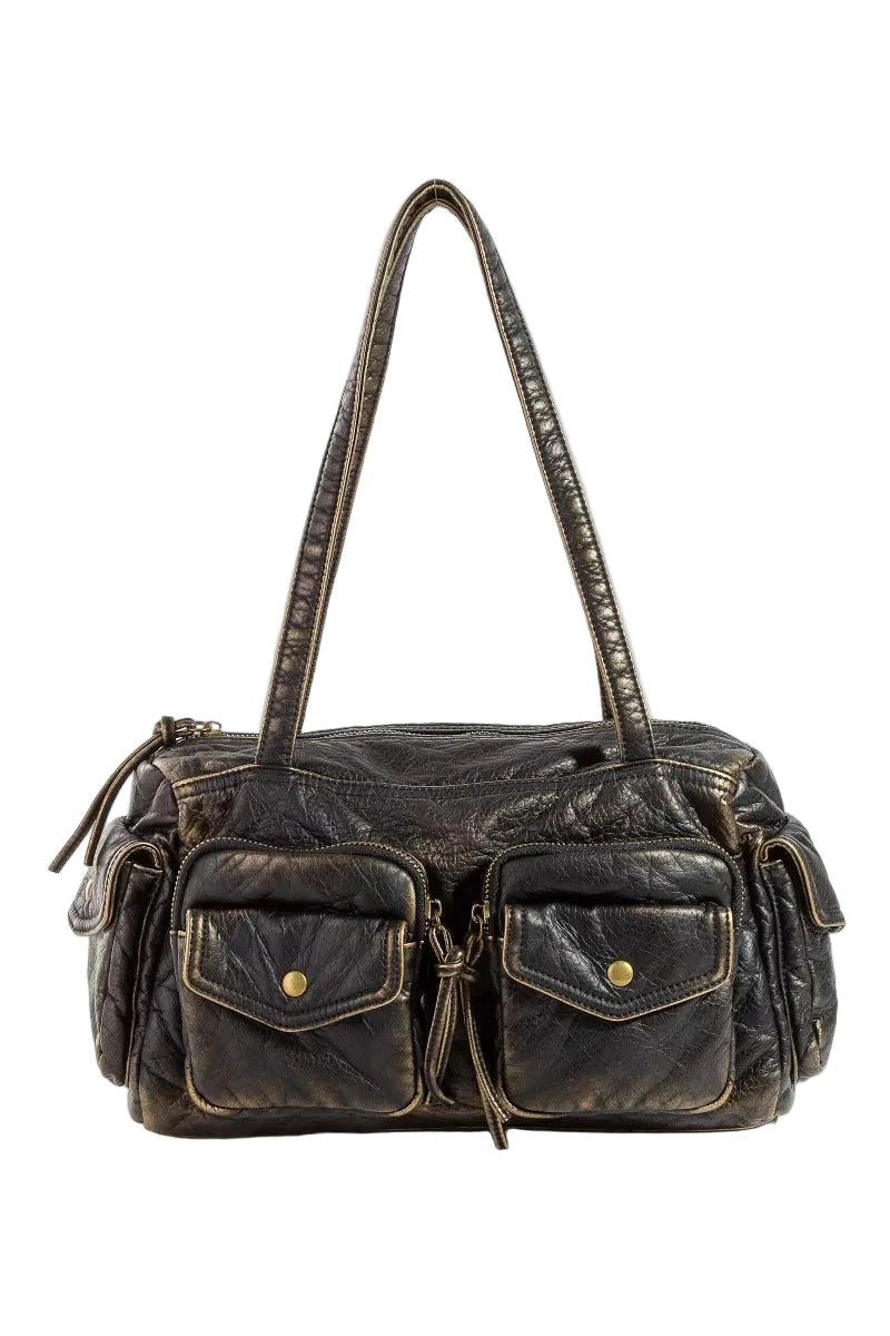 Fame Multi Pocket Textured Leather Shoulder Bag West2East Surf