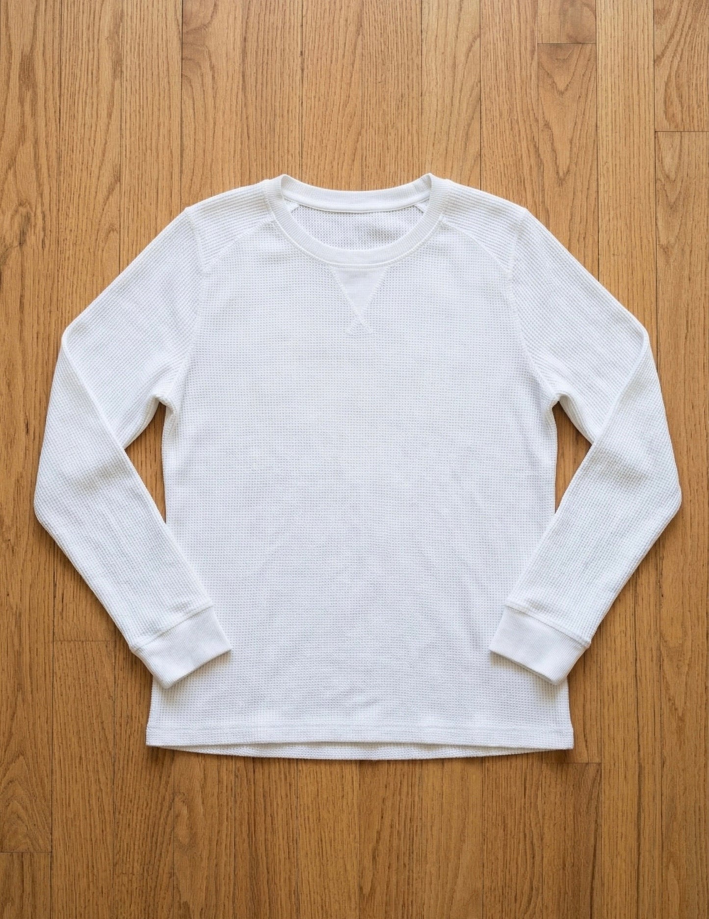 Charcoal Waffle-Knit Thermal Long Sleeve T-Shirt Crew Neck 80% Cotton Blend Tinyloverclothing