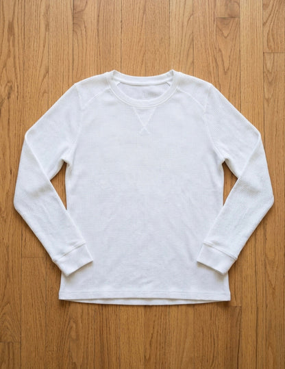 Charcoal Waffle-Knit Thermal Long Sleeve T-Shirt Crew Neck 80% Cotton Blend Tinyloverclothing