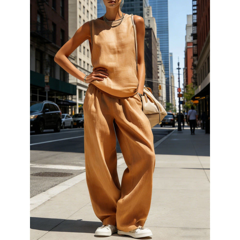 Women's Sleeveless Cardigan Top & Pants Two-Piece Set FitiqueFit