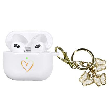 AIIEKZ Compatible with AirPods 3 Case Cover 2021 Soft Silicone Case with Gold Heart Pattern for AirPods 3rd Generation Case with Cute Butterfly Keychain for Girls Women (White) New Era Fashion LLc