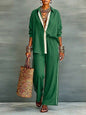 Contrast-Color Long-Sleeve Shirt & Pants Set – Two-Piece FitiqueFit