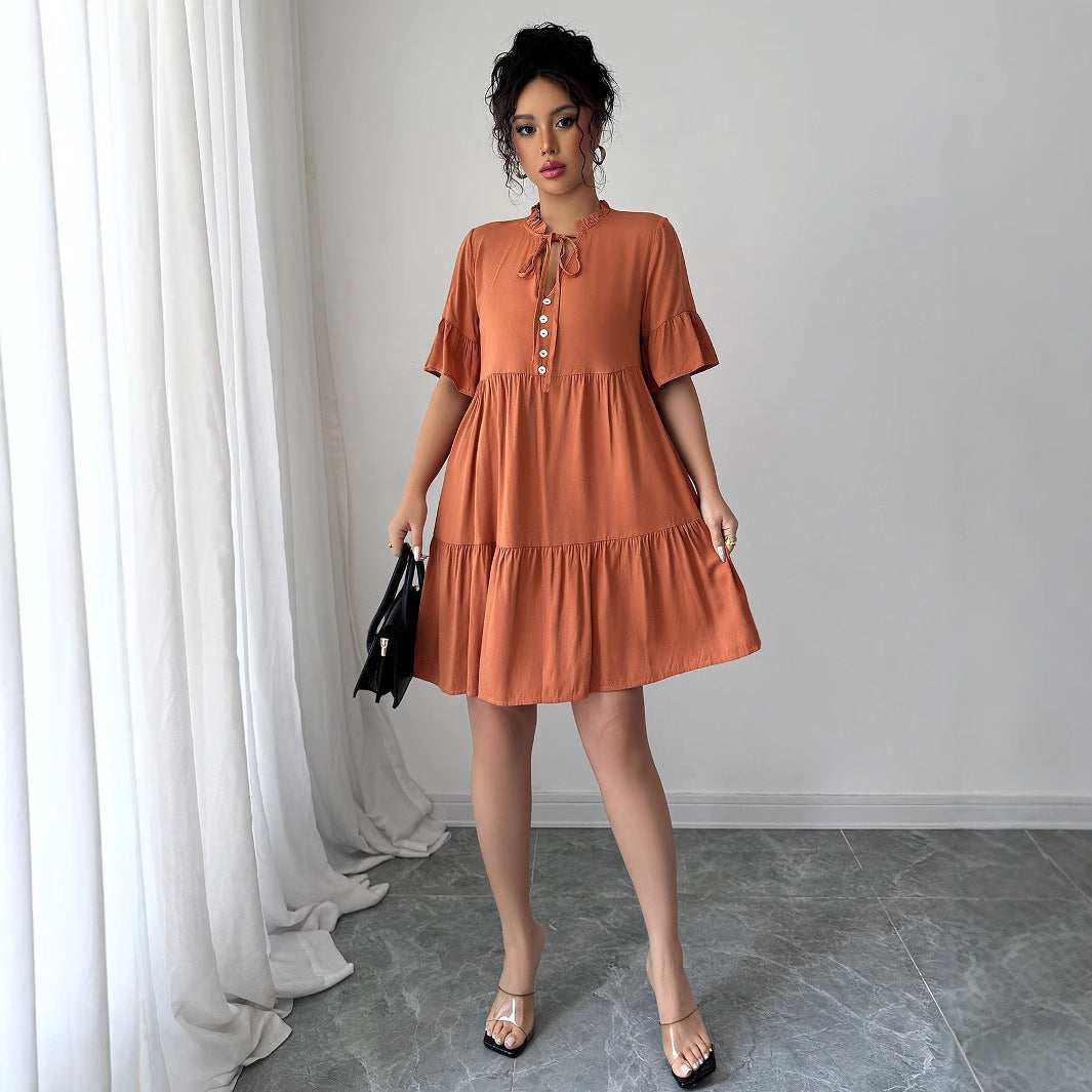 High-grade Simple Style Lace-up Solid Color Dress Women Grayceful LLC