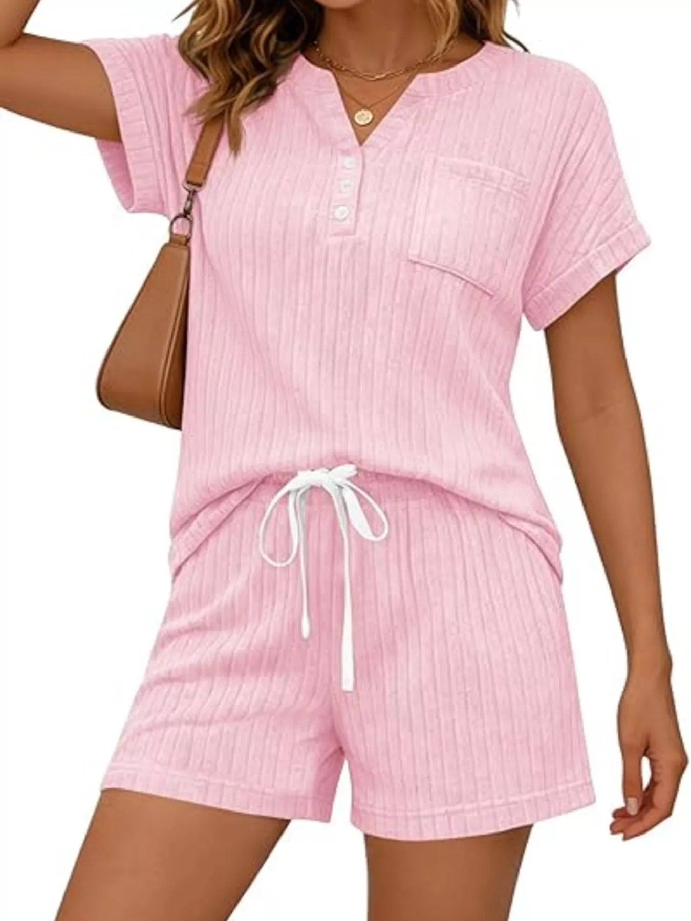 Casual Ribbed Knit Tee and Shorts Set New Era Fashion LLc