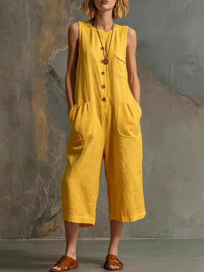 Women's Retro Sleeveless Wide-Leg Cropped Jumpsuit FitiqueFit