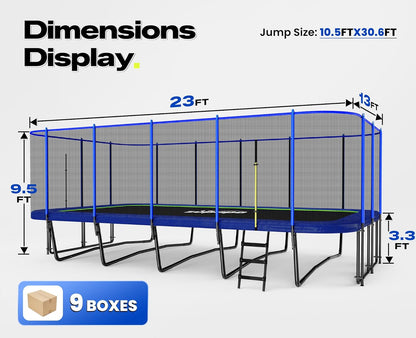 2500LBS Weight Capacity Rectangle Trampoline 13X23Ft Outdoor Square Gymnastics Trampolines with 10-Year Quality Assurance for Kids Adults Large Commercial Grade Rectangular Pro Trampoline