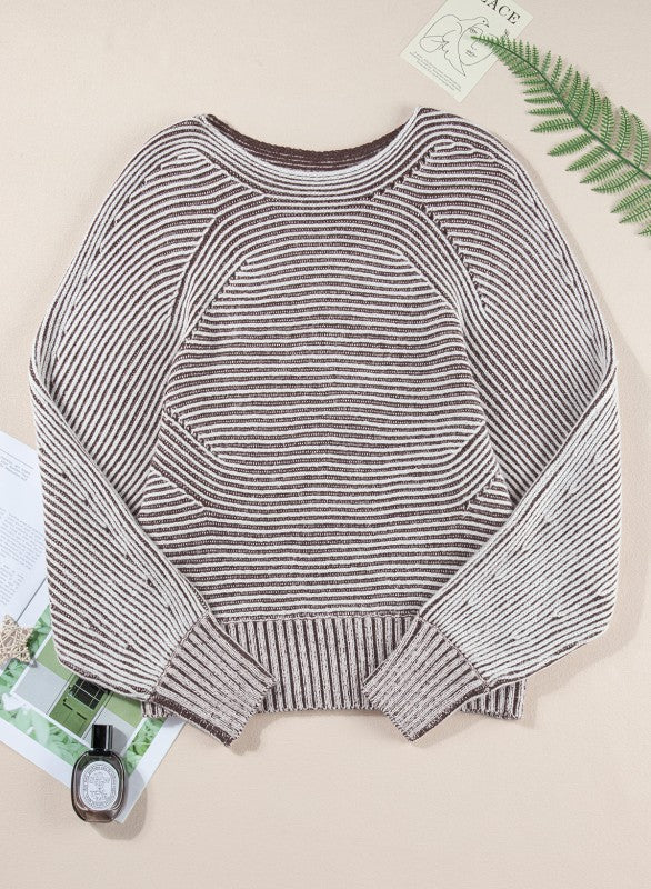 Stripe Ribbed Knit Boat Neck Sweater Shop Style & More | Fresh Looks, Everyday Deals & Free Shipping