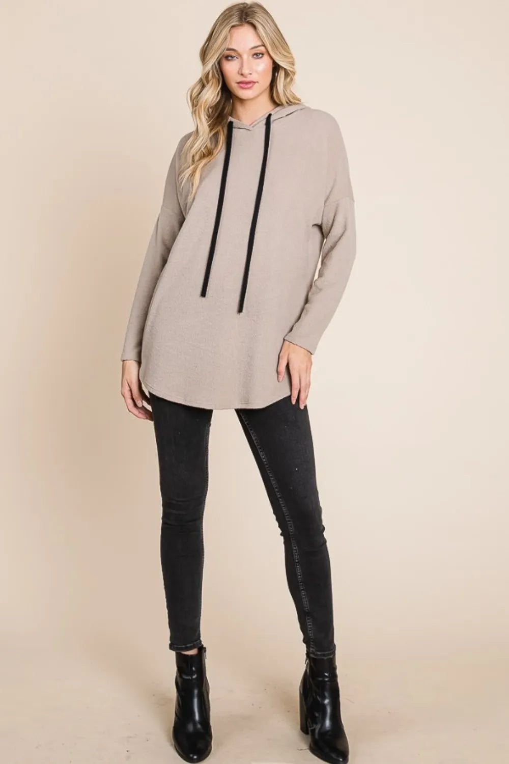 BOMBOM Contrast Drawstring Drop Shoulder Knit Hoodie New Era Fashion LLc