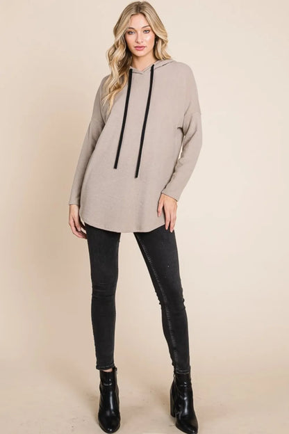BOMBOM Contrast Drawstring Drop Shoulder Knit Hoodie New Era Fashion LLc