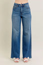 Judy Blue Full Size High Waist Tummy Control Chew Hem Destroy Wide Jeans Plus Size Garden Naked Curves