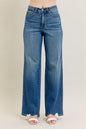 Judy Blue Full Size High Waist Tummy Control Chew Hem Destroy Wide Jeans Plus Size Garden Naked Curves