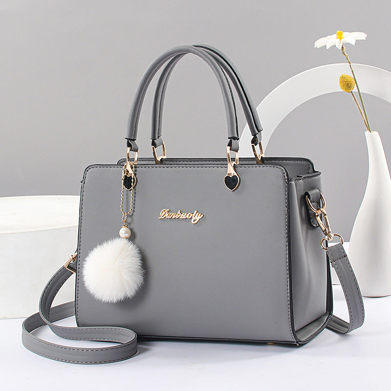 Solid Color Faux Leather Shoulder Bag - Detachable Strap, Zip Closure, Multi-Layer Crossbody Design, Polyester Lining, Fade-Resistant, Pom-Pom Pendant - The Perfect Holiday Gift for Valentine'S Day, Mother'S Day NovaCart
