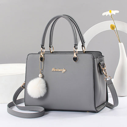 Solid Color Faux Leather Shoulder Bag - Detachable Strap, Zip Closure, Multi-Layer Crossbody Design, Polyester Lining, Fade-Resistant, Pom-Pom Pendant - The Perfect Holiday Gift for Valentine'S Day, Mother'S Day NovaCart