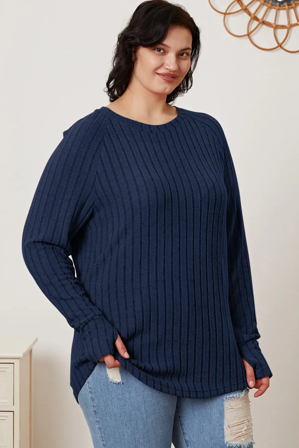 Basic Bae Full Size Ribbed Thumbhole Sleeve T-Shirt New Era Fashion LLc