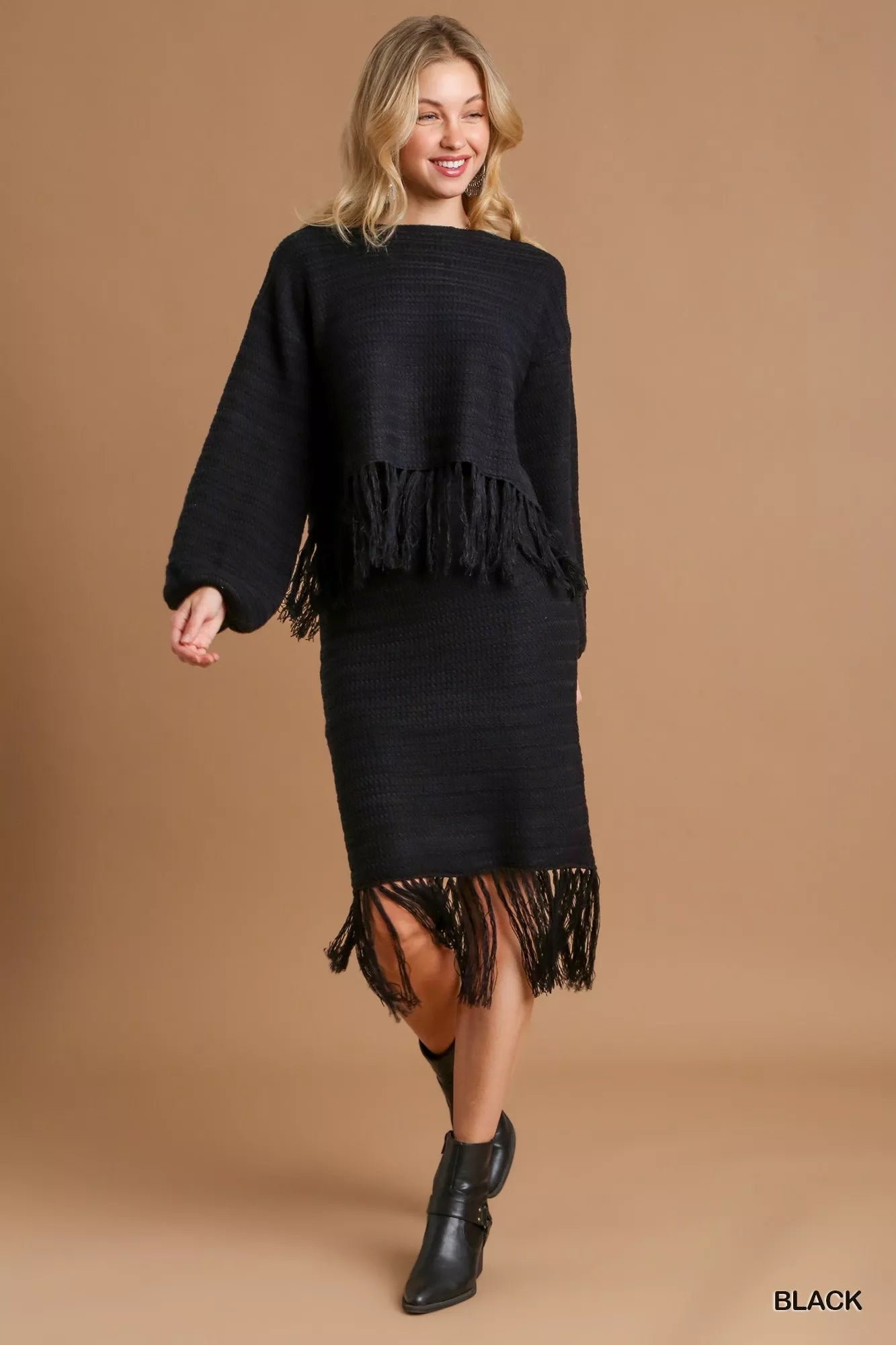 Umgee Crochet Knit Crop Top with Frey Hem West2East Surf