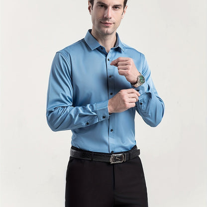 Men'S Stretch Slim-Fit Formal Shirt Without Pockets, Light Business Turn- Collar Long-Sleeved Shirt, Men'S Business Shirt, Wrinkle-Resistant And Durable Solid Color Formal Long-Sleeved Shirt with Buttons And Pockets, Suitable NovaCart