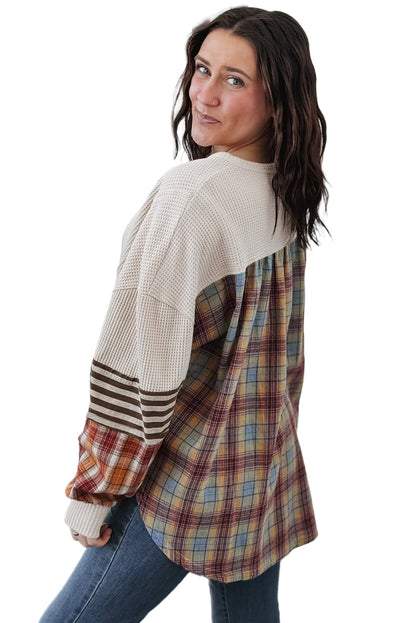 Parchment Plus Size Waffle Striped Plaid Patchwork Henley Pullover Garden Naked Curves