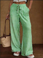 Women's Striped Wide-Leg Trousers – Lace-Up Elastic Waist Loose Fit FitiqueFit