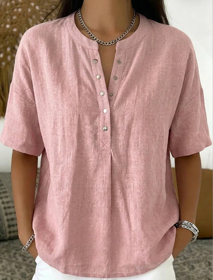 Women's Solid Color Loose-Fit Short-Sleeve Pullover Top FitiqueFit