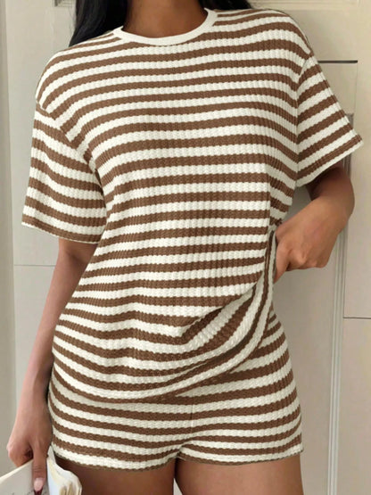 Striped Round Neck Top and Shorts Set New Era Fashion LLc