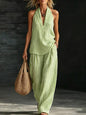 Women's Striped Sleeveless Top & Wide-Leg Pants Set – Fashionable 2-Piece FitiqueFit