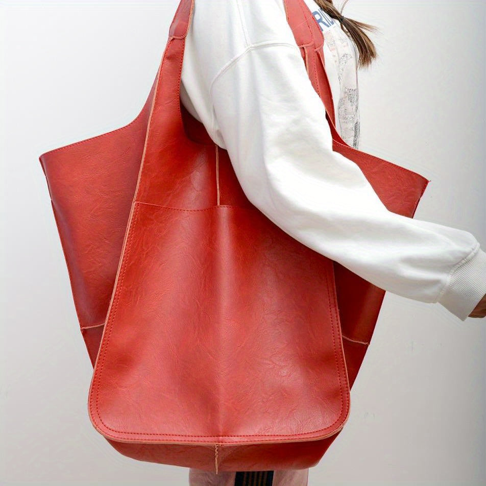 Large Capacity Retro PU Tote Bag For Women - Spacious & Stylish Handbag With Handy Front Pocket For Work, Travel & Everyday Chic NovaCart