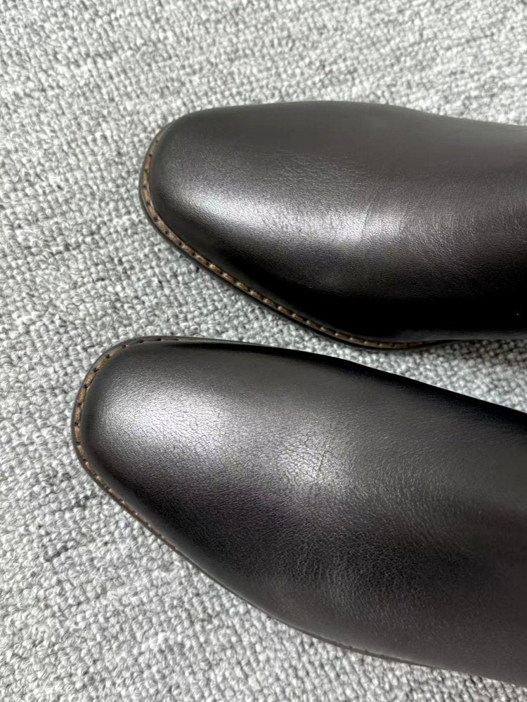 Women’s Retro Square-Toe Mid-Heel Chunky Leather Boots FitiqueFit