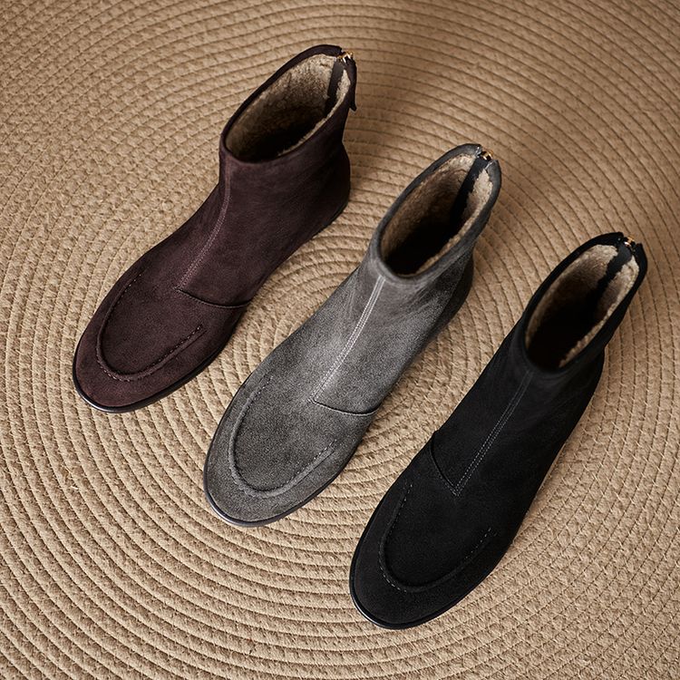 Women’s Fleece-Lined Ankle Boots – Round Toe Low Heel Winter Boots FitiqueFit