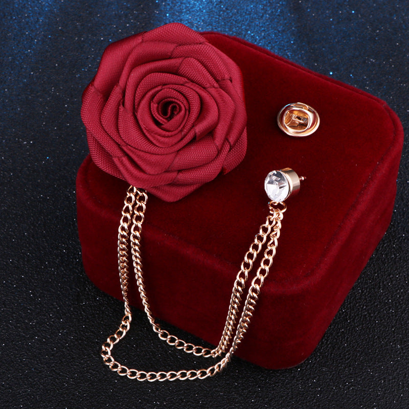Men's Wedding Ceremony Groom Handmade Rose Chain Brooch NovaCart