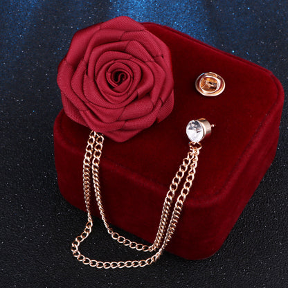 Men's Wedding Ceremony Groom Handmade Rose Chain Brooch NovaCart