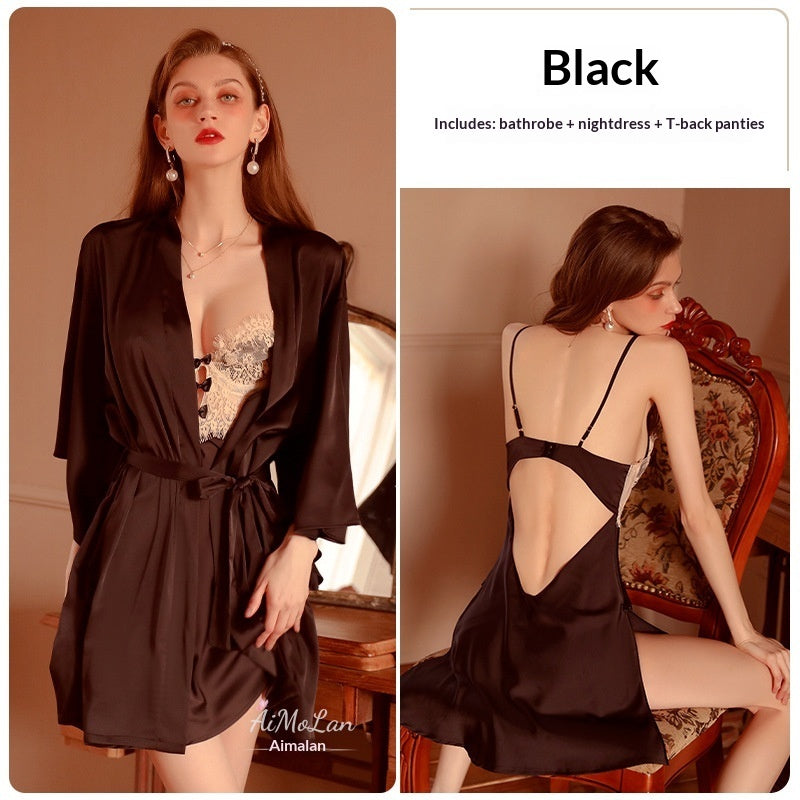 Womens Plus-Size Lace Ice Silk Underwire Camisole Bathrobe Set See size chart under “more details” The Fashion Celestial