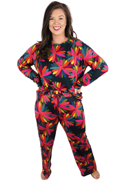 Green Plus Size Printed Long Sleeve and Pants Lounge Set Garden Naked Curves
