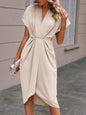 Pleated A-Line Midi Dress – V-Neck Sleeveless Summer Dress FitiqueFit