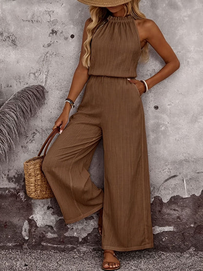 Women's Draped Neck Sleeveless Vest & Casual Pants Two-Piece Set FitiqueFit